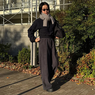 Ribbed wide brushed pants