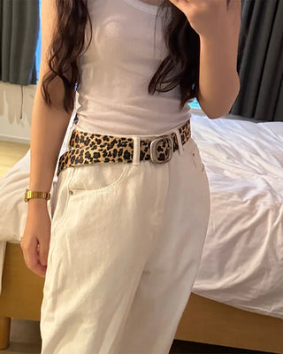 Round leopard belt