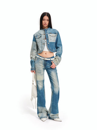 Equestrian Color-Block Denim Jacket