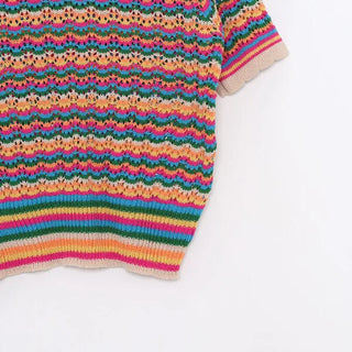 Rainbow striped short-sleeved knit