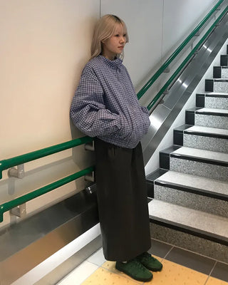 Gingham check half-zip pullover