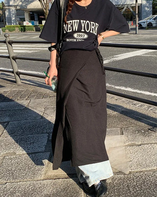 Layered long wrap skirt