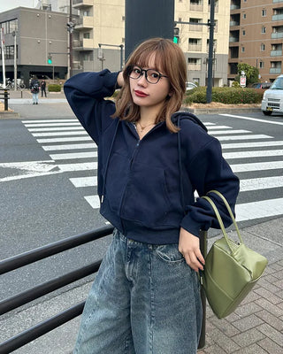 Checked hooded zip-up parka