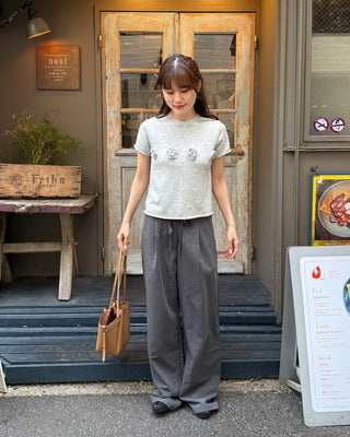 Striped pintuck wide-leg pants