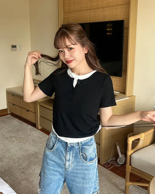 Layered Henley Neck T-Shirt