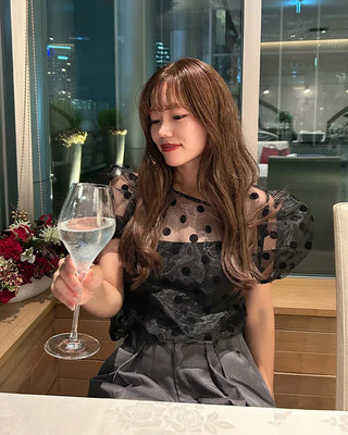 Sheer polka dot puff sleeve blouse
