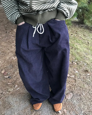 Corduroy wide-leg pants with elastic waistband