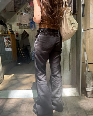 Low-waist semi-wide cotton pants