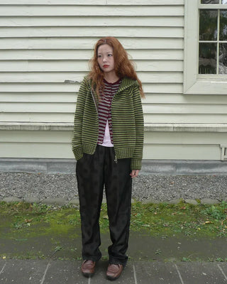 Striped knit zip-up