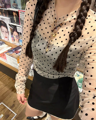 Polka Dot See-Through Long Sleeve T-Shirt
