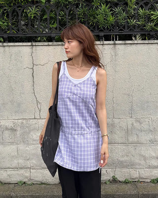 String Check Camisole Mini Dress