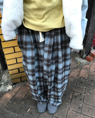 Checked wide-leg pants with string waistband