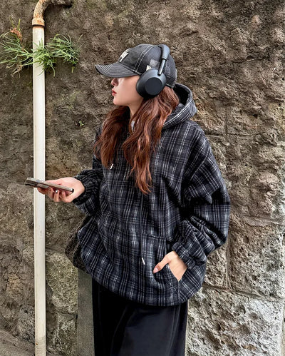 (Unisex) Lulu Check Fleece Hood