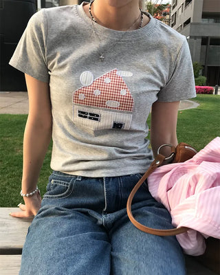 House print half-length T-shirt