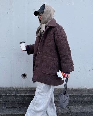 High-neck boucle coat
