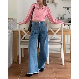 Big collar wrap blouse
