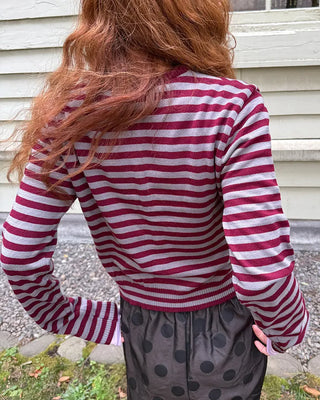 Round neck striped knit cardigan