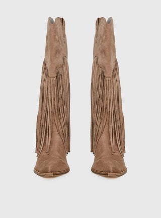 Like An Angel Faux Suede Tassel Knee High Boots Tan