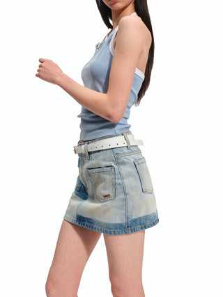 Equestrian Color-Block Denim Skirt