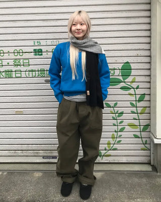 Elastic waistband, two-pleat wide-leg pants