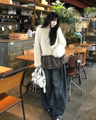 Checked frill layered wrap skirt