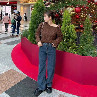 Shoulder slit ribbon cable knit