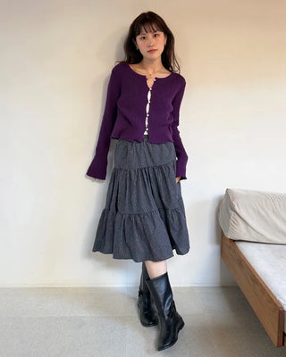 Checked tiered flared skirt