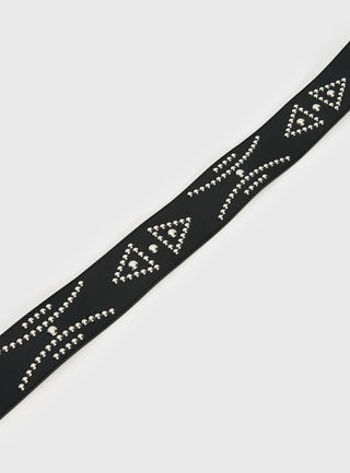 Jordynne Studded Faux Leather Belt Black  Silver