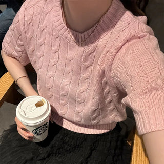 Cable Cropped Short-Sleeve Knit