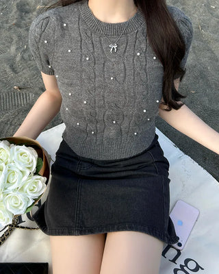 Pearl Cable Knit Short Sleeve Knit