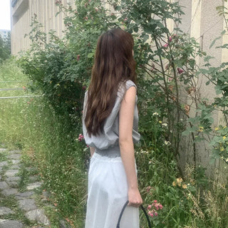 Shirred Ribbon Sleeveless Blouse