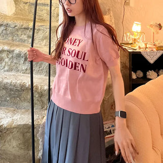 Lettering Half-Sleeve Knit