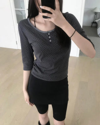 star button mid sleeve tee (3color)
