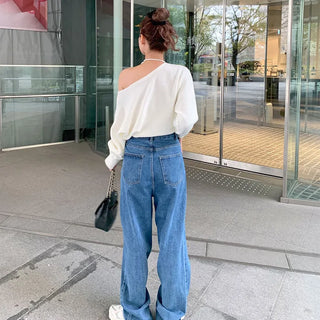 Ribbon Pattern Denim Pants