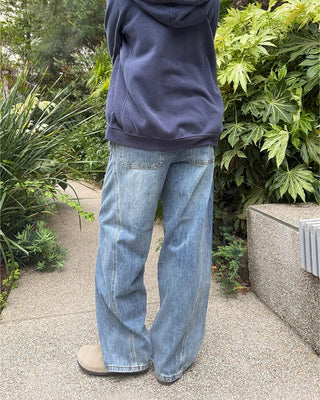 Wide-leg denim pants with a striped design