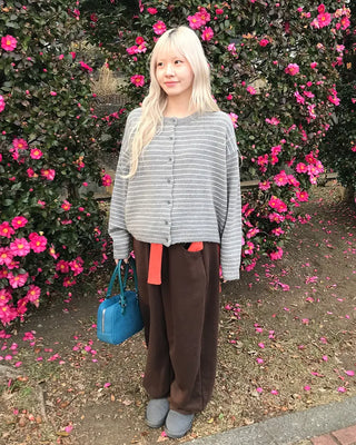 Lambswool striped knit cardigan