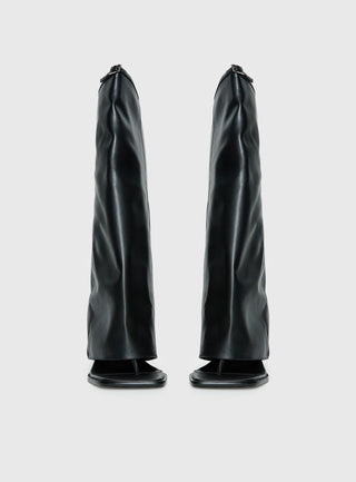 Burning Daylight Open Toe Knee High Boots Black