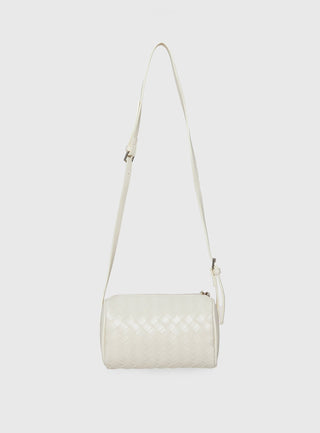 Corlee Woven Faux Leather Cylinder Bag Cream