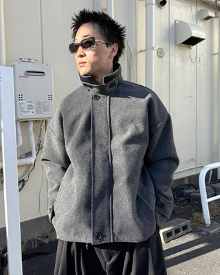 High-neck button-up half coat