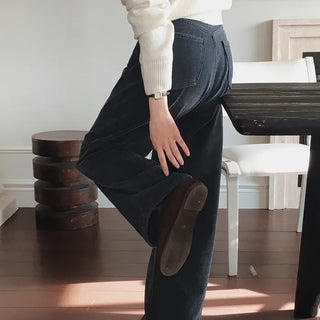 Fleece-lined velvet denim pants