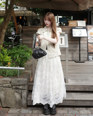 Button-up puff-sleeve blouse