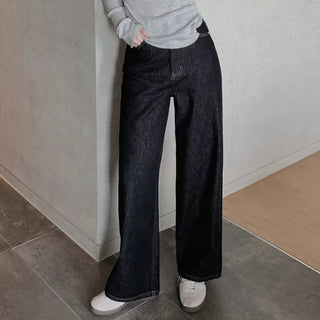 Fleece-lined low-rise denim pants