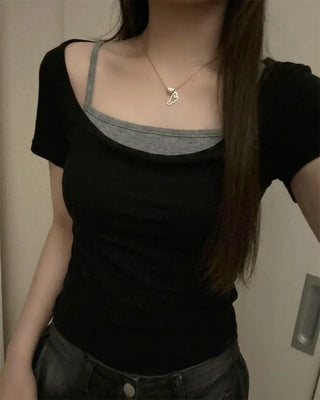 Camisole layered short-sleeved T-shirt