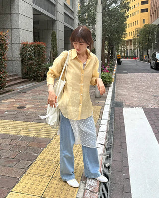 See-through side ribbon shirt