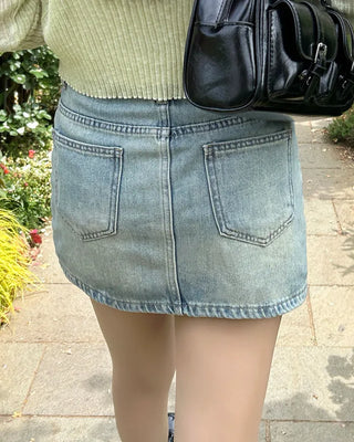 Washed denim mini skirt