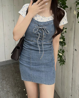 Corset denim mini dress