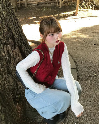 V-neck cable knit vest