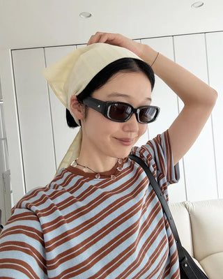 Cropped striped short-sleeved T-shirt