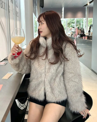 High-neck fur jacket