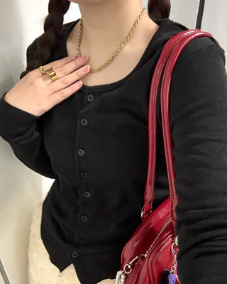 Round button cardigan